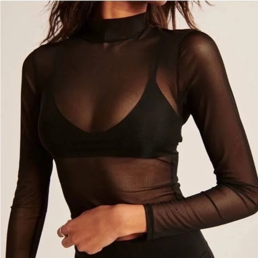 Abercrombie and Fitch Mesh Mock Neck Top